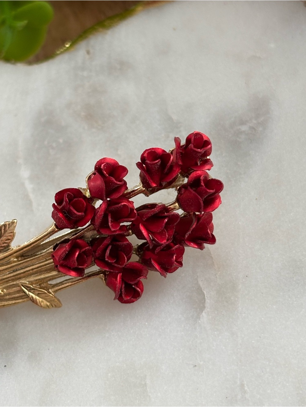 Gold-Tone Red Rose Bouquet Brooch - Women Jewelry - Picture 2 of 6